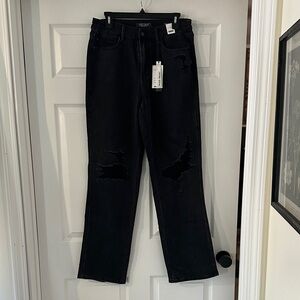 Judy Blue 90s Straight Leg Black Jeans with Distressing - Rigid Magic Front